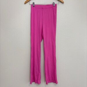 Aerie Pants Women Size XS Pink Cropped Fit High Rise Ribbed Lettuce Hem Detail